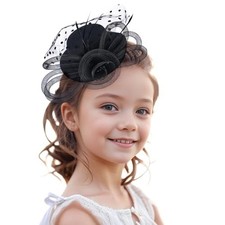 Tea Party Fascinator Hat - Girls 2025 Derby Attire Hats with Hair Black