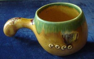 GOURDWARE PASADENA POPO Tiki Mug Colorful Splotch Red on Yellow Mint Condition!