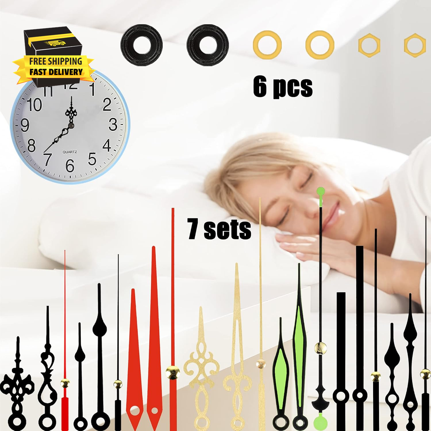 2Pcs High Torque Quartz Clock Movement Mechanism Replacement Clock Kit with 7 Di