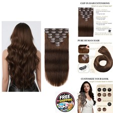 Jiameisi Clip in Hair Extensions 16inch 120g 8pcs 4 Medium Brown Remy Human