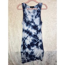 Fifteen Twenty Blue Tie Dye Ruched Side Mini Dress Womens Medium Made in USA