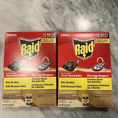 2 Pack: RAID Small Roach Baits (12) each + Egg Stoppers (3) each