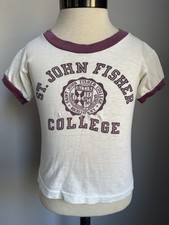 Vintage 60s Champion Running Man Ringer Tee Tshirt St John Fisher College Kids 4