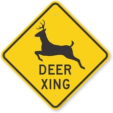 Deer Xing Crossing Sign 18x18 Reflective Aluminum Black on Yellow Warning