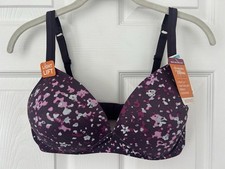 NWT Warner's Elements of Bliss 01298 WIRELESS LIFT BRA Purple Floral 38C