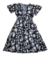 Meadow Rhodes Midi Floral Cotton Dress, Beige & Black, Size 1XL, Pre-Owned