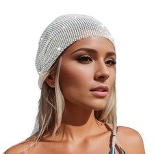 Rhinestone Short Rave Headscarf White
