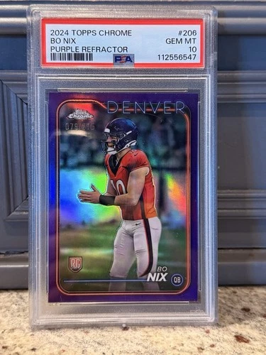 2024 Topps Chrome Bo Nix Rookie Purple Refractor /275 #d Card RC #206 PSA 10