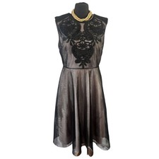 Phase Eight Women’s Midi Dress Black Nude Floral Mesh Uk 14 Eu 42 Evening Event