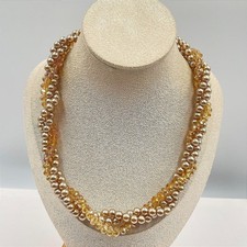 Adjustable Amber-Tone Faceted Glass Faux Pearls Beads Torsade Lobster Necklace
