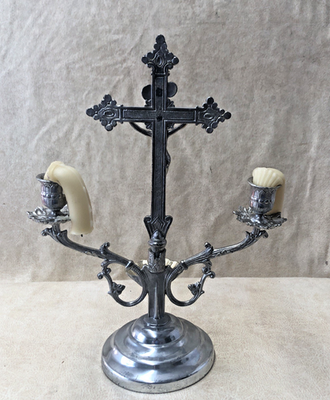 Antique 1900's Catholic Last Rites Sick Altar Set Crucifix