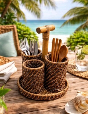 Raton Organizer 4 Baskets with Middle Handle - Bahama Tropical Decor