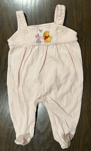 VTG Winnie The Pooh & Piglet Embroidered Pink Romper Overall- Size 3-6 Months Ne