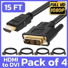 4 Pack 15FT HDMI to DVI Cord DVI-D M to HDMI M Cable Adapter Connector Converter