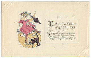 Cartolina Halloween Winsch "L'orologio batte la mezzanotte..."
