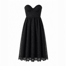 Vintage Y2K A.B.S. by Allen Schwartz Black Floral Lace Strapless Midi Dress Sz 6
