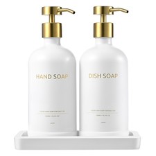 Glass Kitchen Soap Dispenser Set with Ceramic Tray,16.9 floz Hand and Dish So...