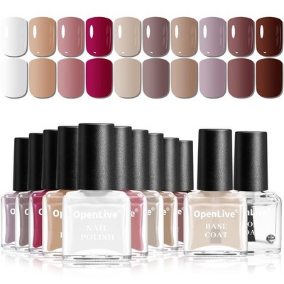 12 PCS Nail Polish Set - 10 Colors + Base & Top Coat, Quick Drying, Fall Shades,