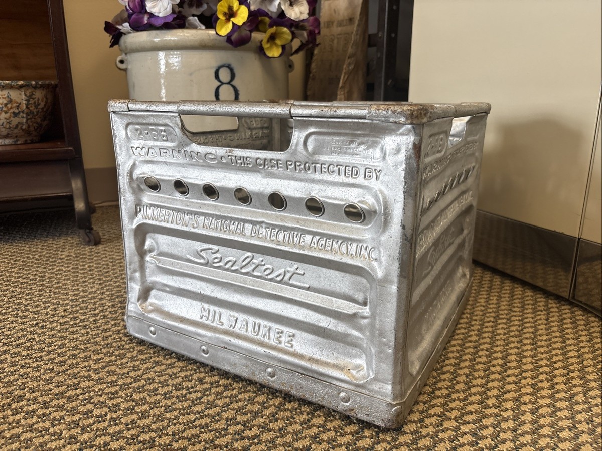 Vintage Metal Milk Crate Sealtest Dairy Pinkerton Detective Box