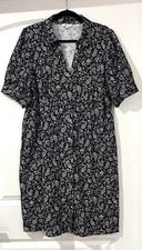 Boden Shirt Dress Size 16/18L Blue Paisley Floral Mini Cotton Button Front READ