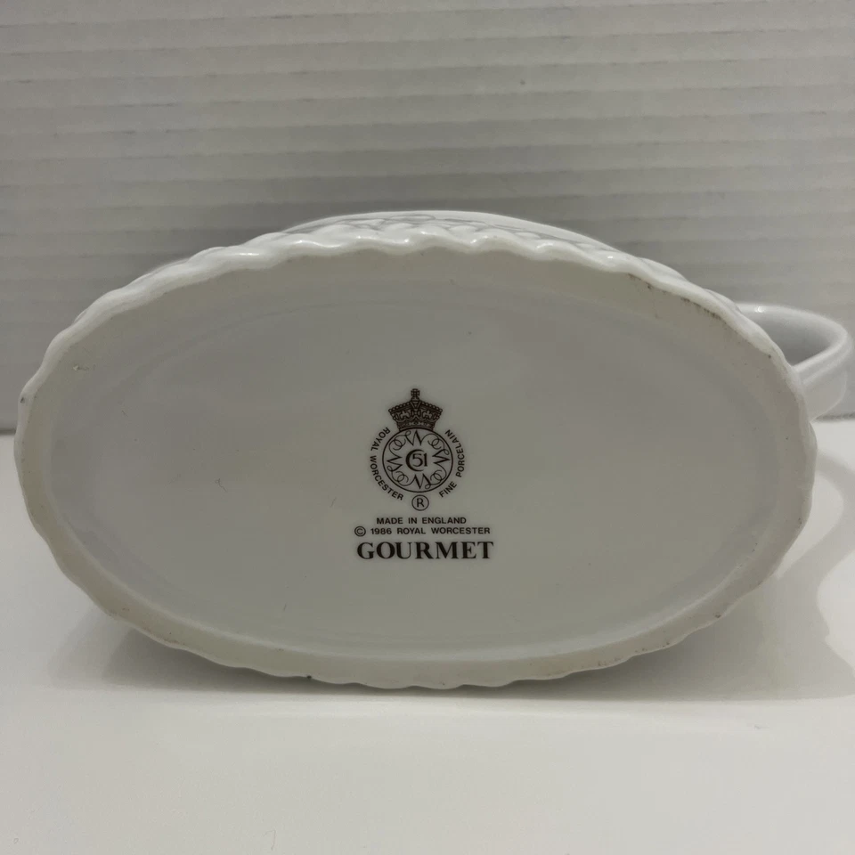 ROYAL WORCESTER 51 BOTE DE SALSA FINO Y PLATO PORCELANA INGLATERRA CESTA DISEÑO TRIGO Foto 4 de 4