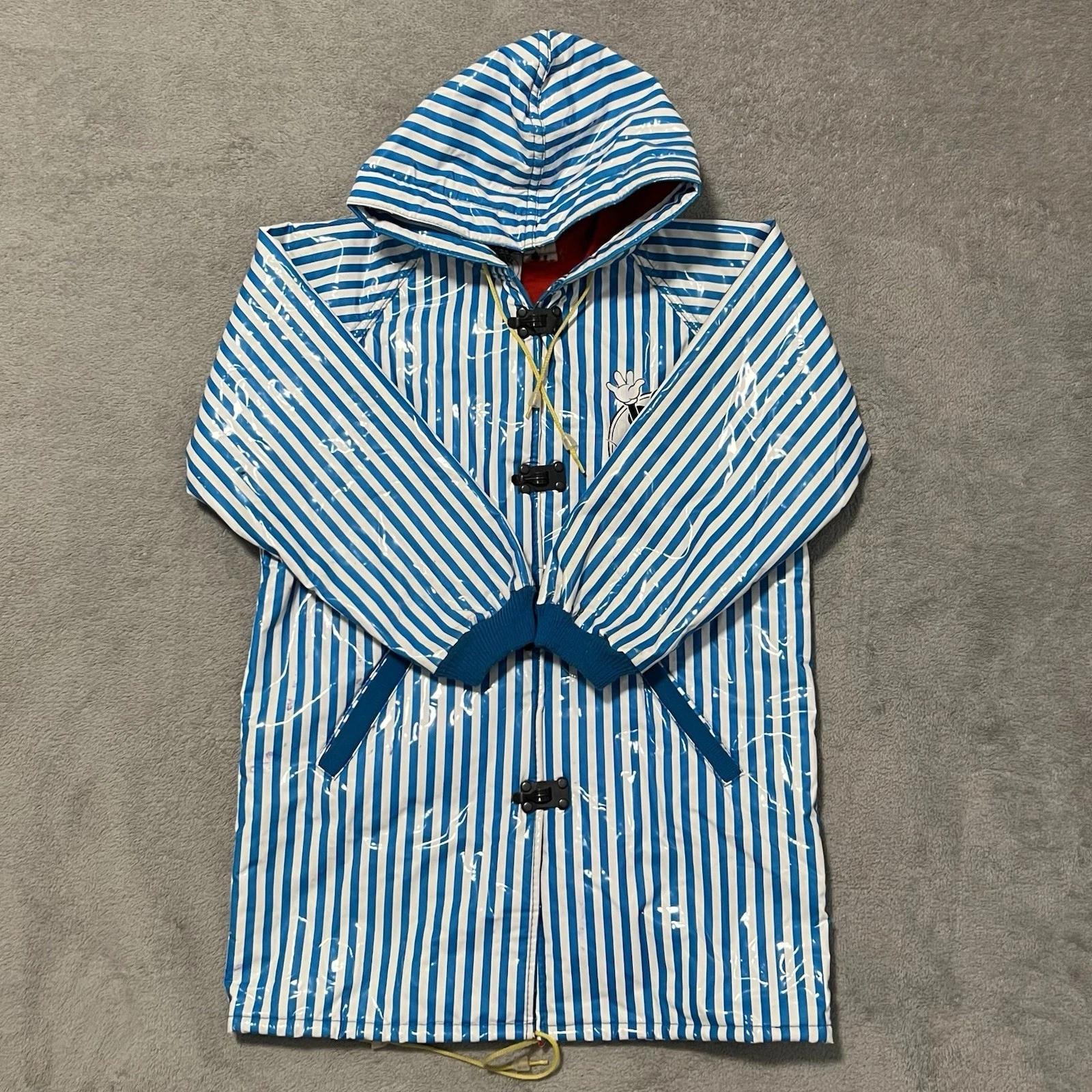 Mickey & Co. Jacket Boys L Blue White Striped Fleece Lined Vinyl Vintage Jacket