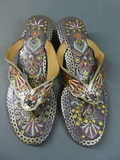 VTG 50s Tourist Souvenir Indian Painted Purple Shoe Thong Wedge Heel Sandals 7