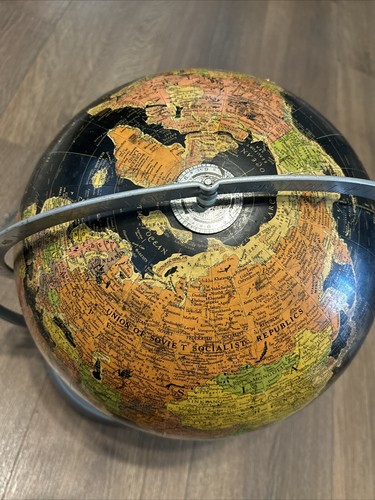 VTG Encyclopedia Britannica Replogle Black Chrome World Globe 12" Diameter - Picture 10 of 11