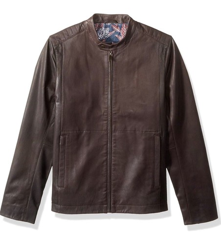 LEATHER BIKER JACKET, BROWN 