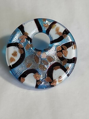 Dichroic Glass Pendant Doughnut Clr Blue White Silver  1.75'' Round Off Set Hole 