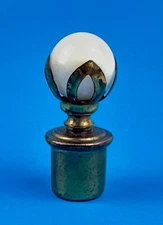 Antique White Glass Ball Orb Marble Brass Lamp Light Finial - 2.5 inch Tall 