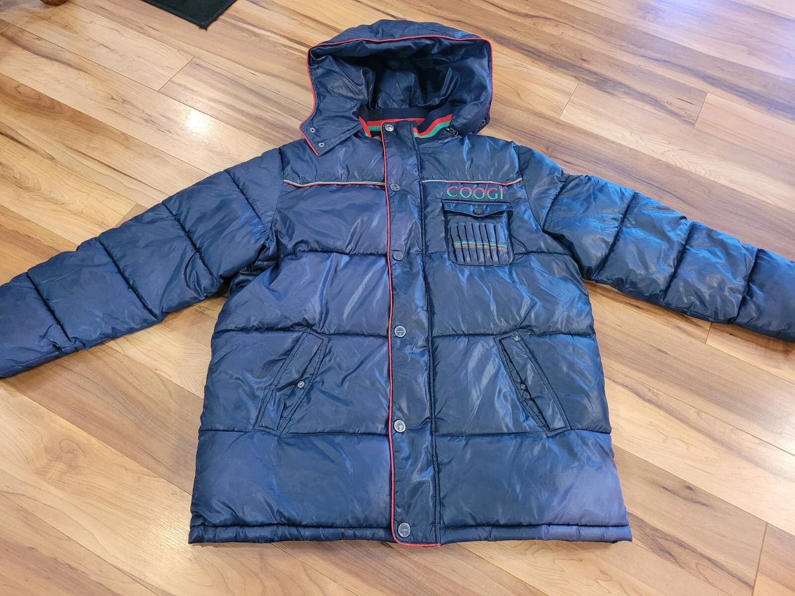 Vintage COOGI Hooded Puffer Jacket Size XL Navy Blue Removable Hood