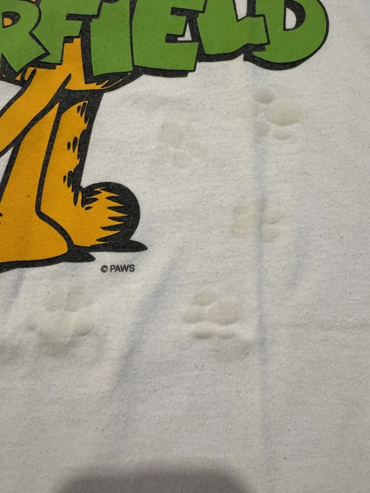 Camiseta Blanca Garfield Glow Paws De Colección Rara Para Hombre Talla Mediana Años 90/2000 Foto 3 de 4