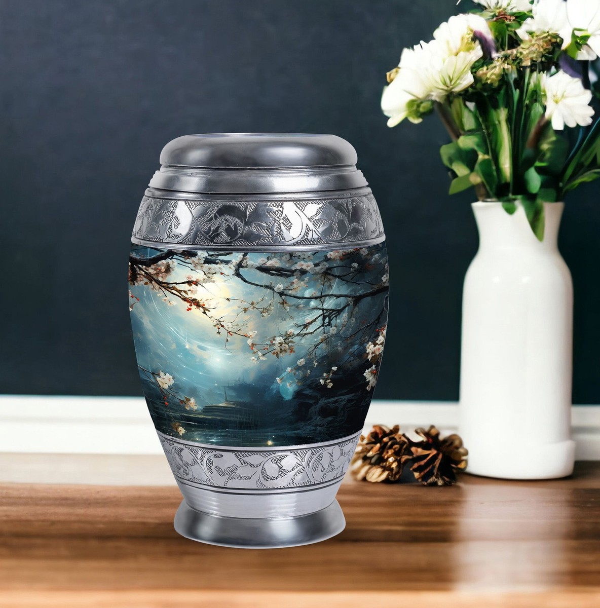 Urna Cremazione Adulti A Forma Di Cervo - Realizzata A Mano In Alluminio Con Paesaggio HD, Coperchio A Vite, Capacità Fino A 99,8 Kg - Blu E Nero - 2