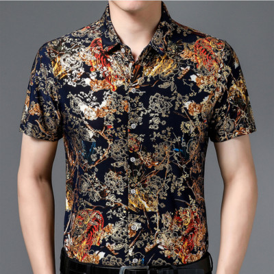 Herren Blumen Bluse Hemd Formelle Freizeit Kurzärmelig Knopf Slim Sommer Chic