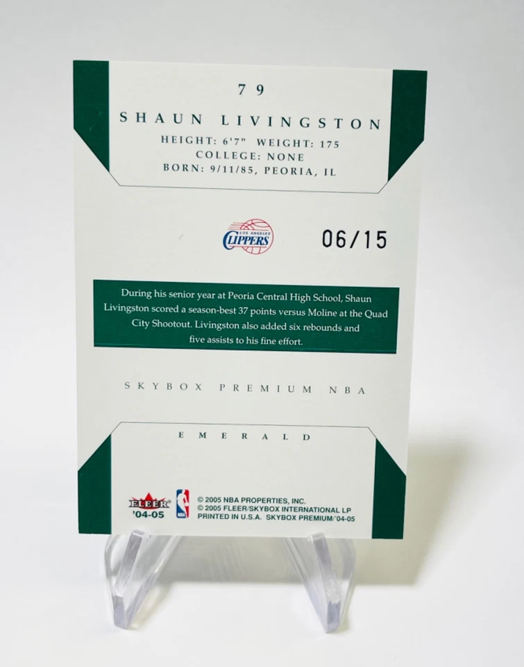 SHAUN LIVINGSTON 2004-05 Skybox Premium RC Rookie VERDE ESMERALDA #'d/15 #79 - Imagem 2 de 3