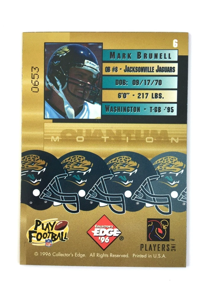 Mark Brunell 1996 Collector's Edge Quantum Motion #6 Jacksonville Jaguars UW - Image 3 of 3