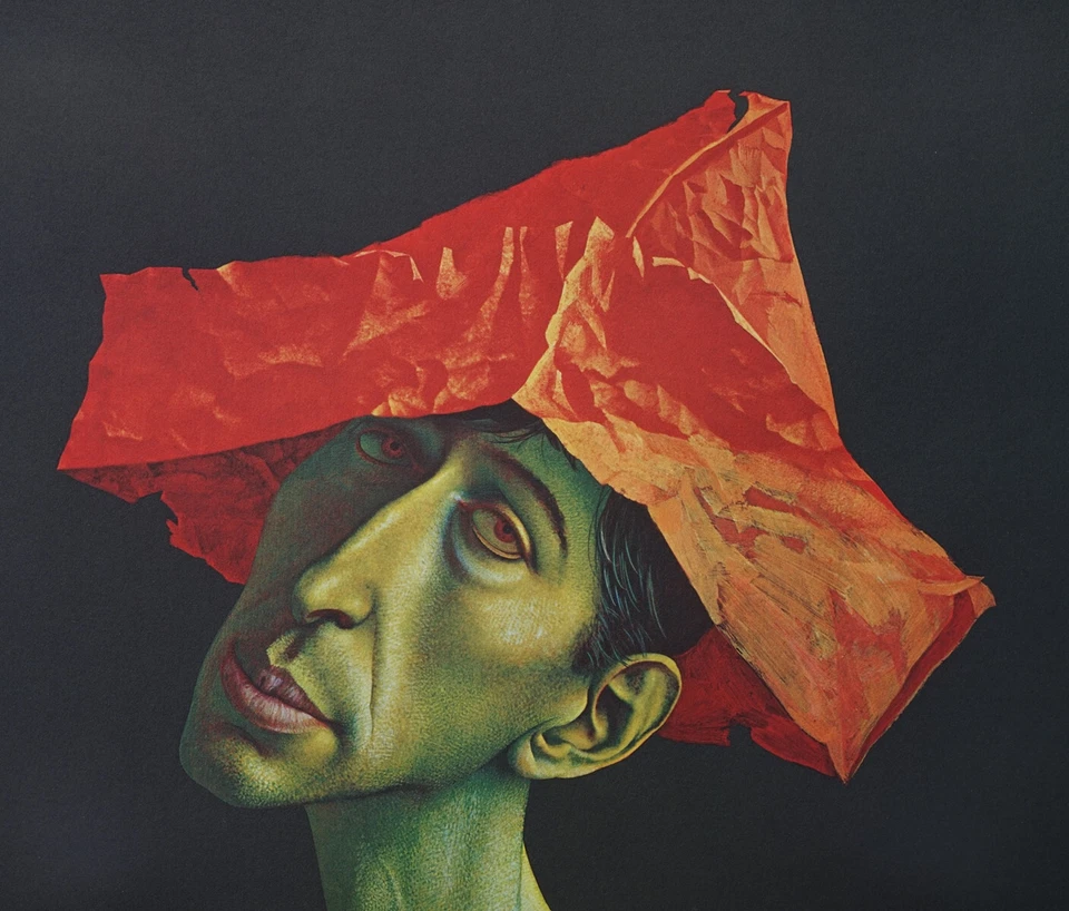 Trauriger Europäer Rudolf Hausner Phantastischer Realismus Narrenhut - Bild 2 von 4