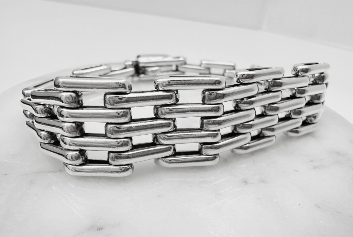 Estate TAXCO 925 Sterling Silver Graduated Link Mesh Woven