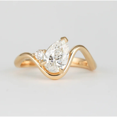 Certified Diamond Ring Yellow Gold 14K IGI GIA HRD Lab Grown Pear Cut 1.10 Carat