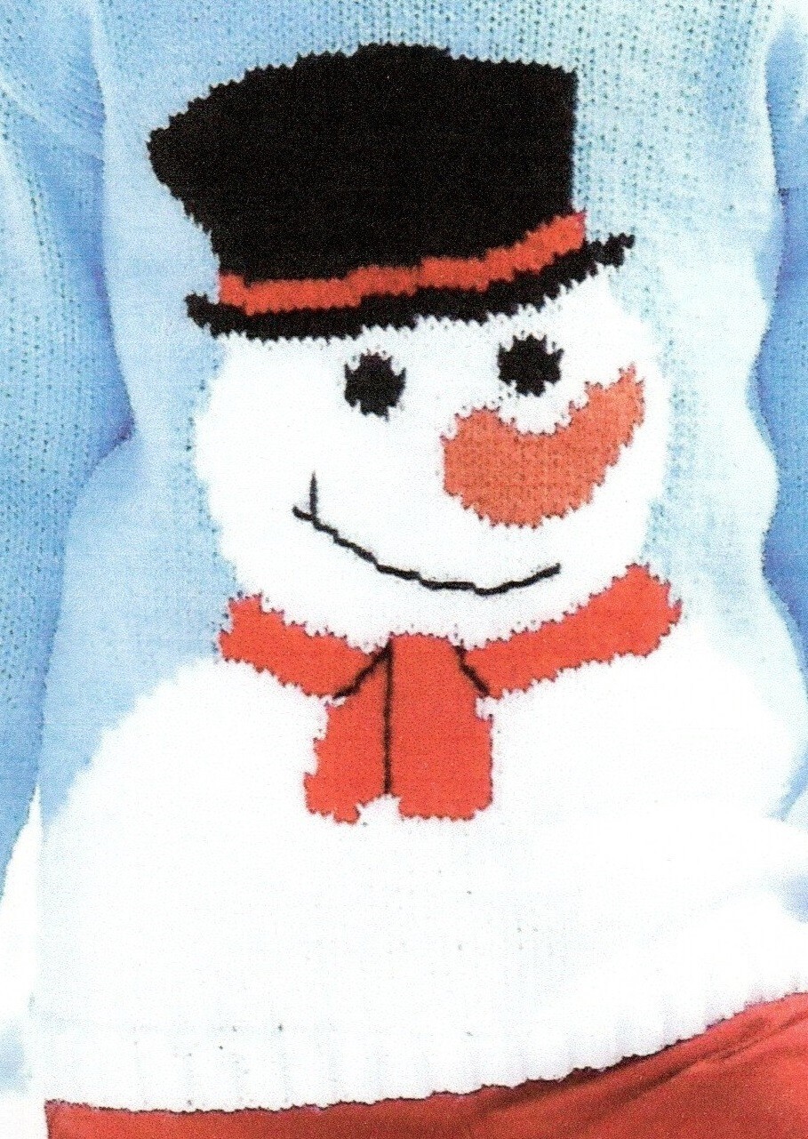 Child's snowman jumper knitting pattern DK. Christmas sweater. Ages 2