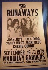 THE RUNAWAYS JOAN JETT LITA FORD '78 70S CONCERT POSTER 9/19 1978 San Francisco