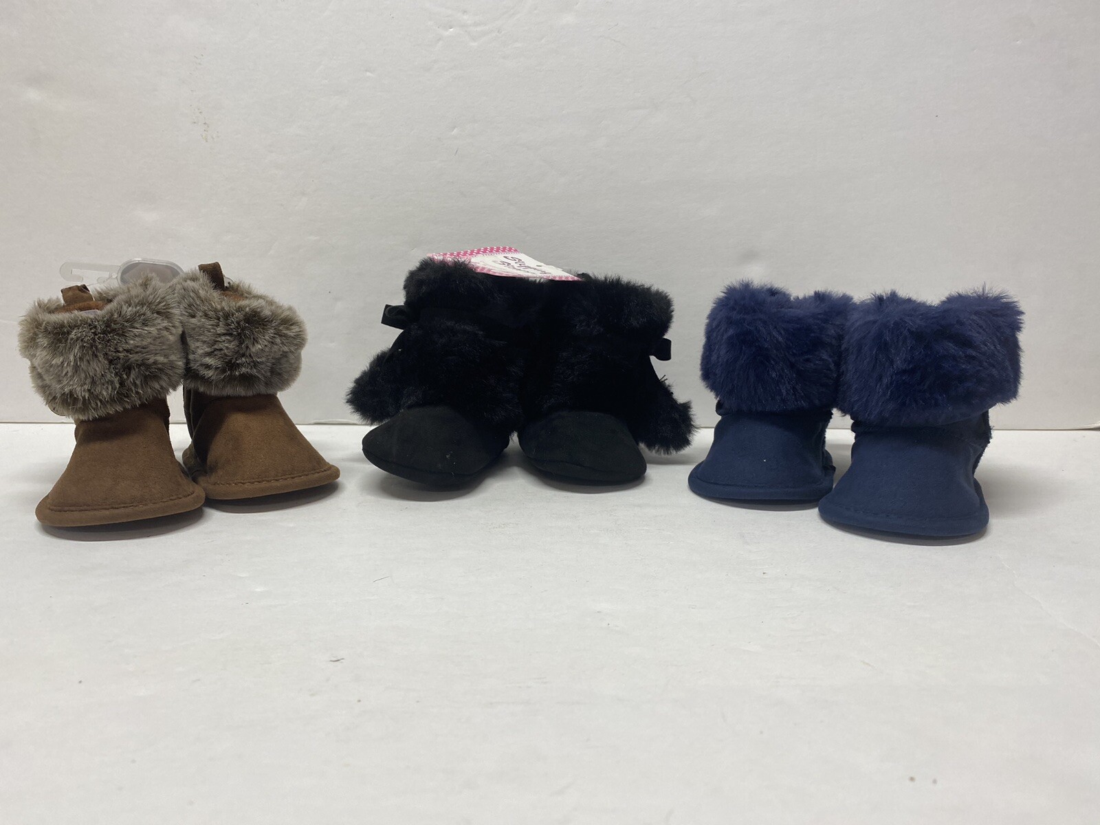 Brand NEW First Steps by Stepping Stones set of 3 Faux Fur Bootie Size 3 6-9 Mo