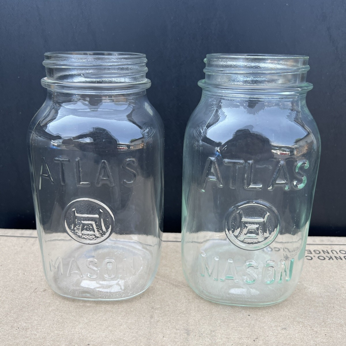 Vintage Atlas Mason Jar Lot Of 2 Hazel Atlas Clear & Green Tint 7