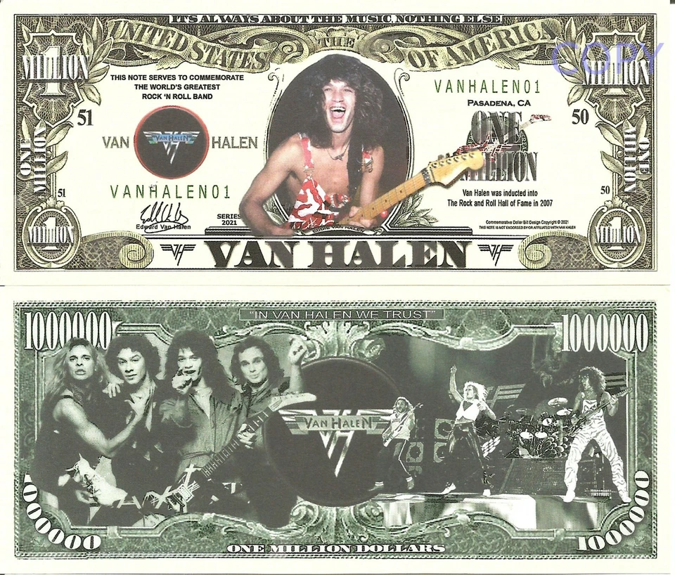 Van Halen Rock and Roll Band Commemorative Million Dollar Bills x 2 Music Group