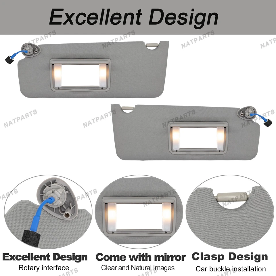 Pair Gray Sun Visor w/ Light for Honda Pilot 2016-2022 LH RH  83280-TG7-A12ZB - Image 4 of 4