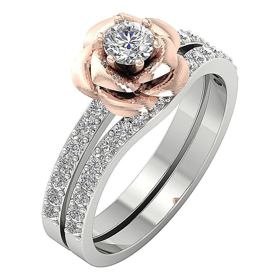 VS F 1.05 Carat Lab Grown Diamond Designer Bridal Anniversary Ring 10K Rose Gold - Image 4 of 4