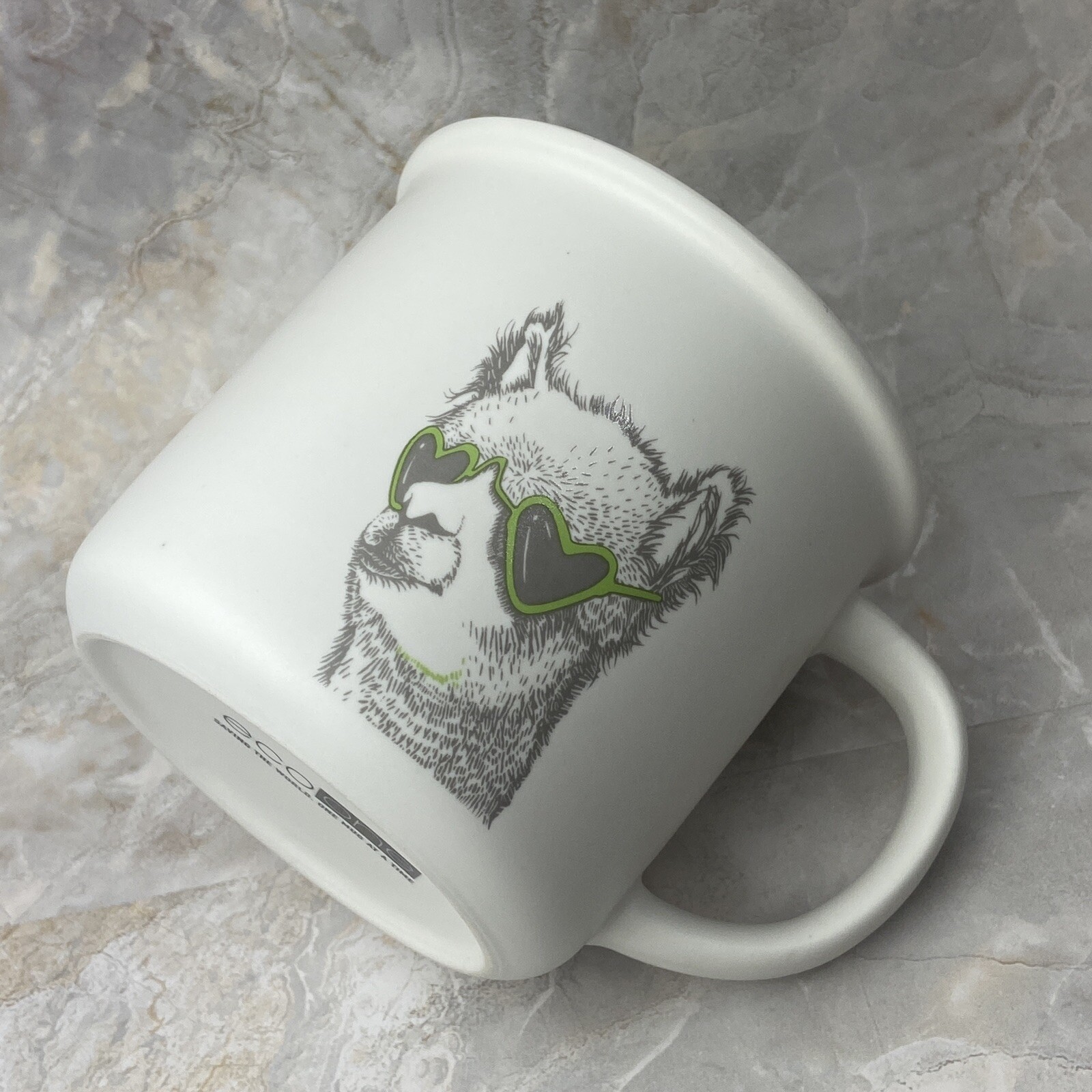 Eco One Coffee Cup Liama With Green Heart Shape Glasses  Mug Cool Animal Tea
