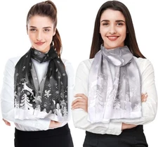 CBC Crown Christmas Tree, Deer & Holly Christmas Scarfs, 13"x60" Black & Silver