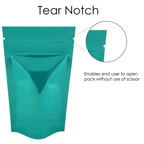 Turquoise Shiny Stand Up Pouches Heat Seal Zip Lock Bag Grade Myler Bags - Picture 6 of 9